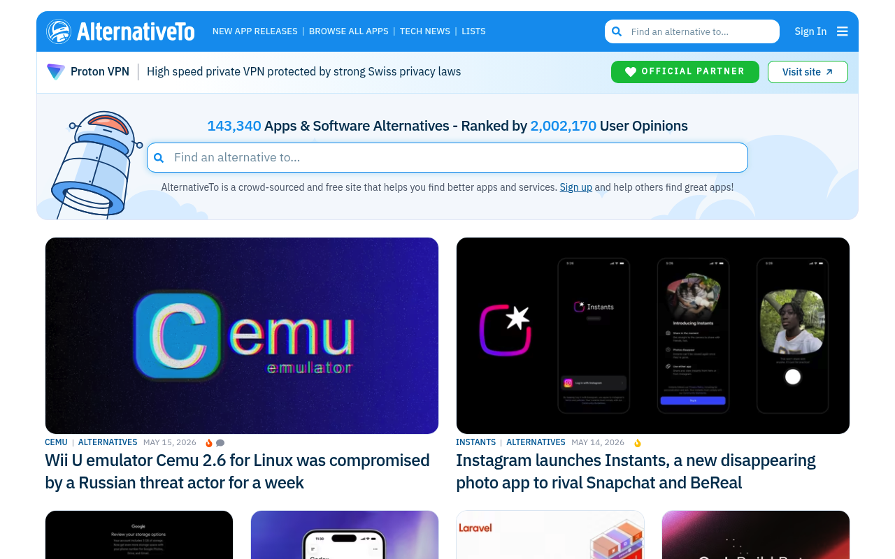 AlternativeTo — Product Hunt alternative for launching products