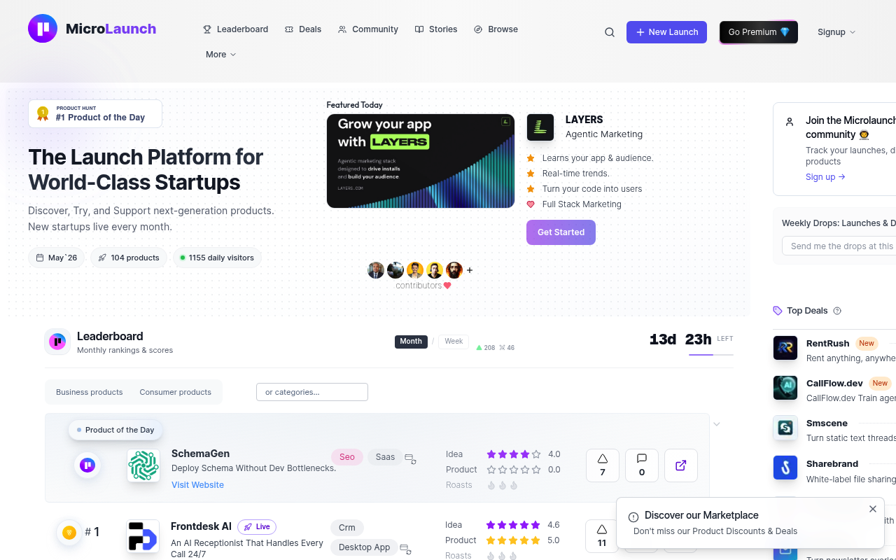 MicroLaunch — Product Hunt alternative for launching products