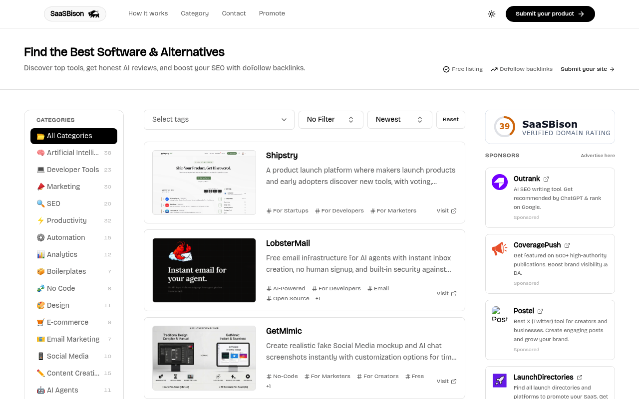 SaaSBison — Product Hunt alternative for launching products