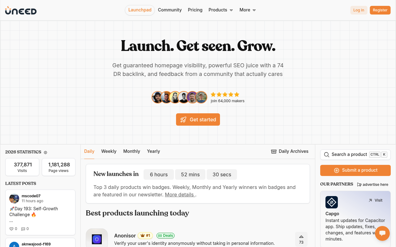 Uneed — Product Hunt alternative for launching products