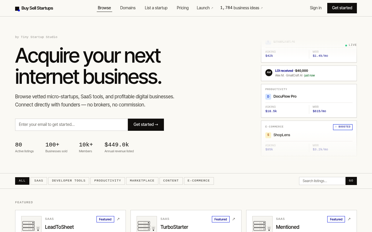 BuySellStartups — marketplace for selling SaaS businesses