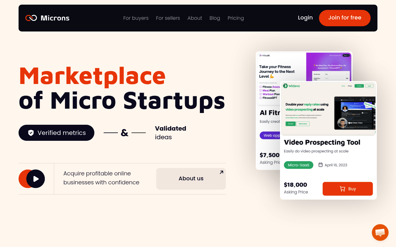 Microns.io — marketplace for selling SaaS businesses